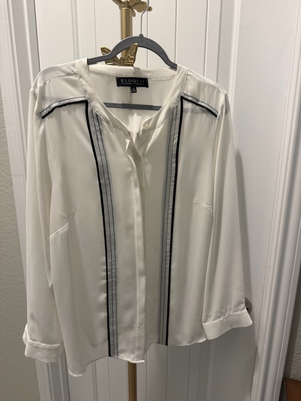 Eloquii Ivory Blouse with Black Label Detail